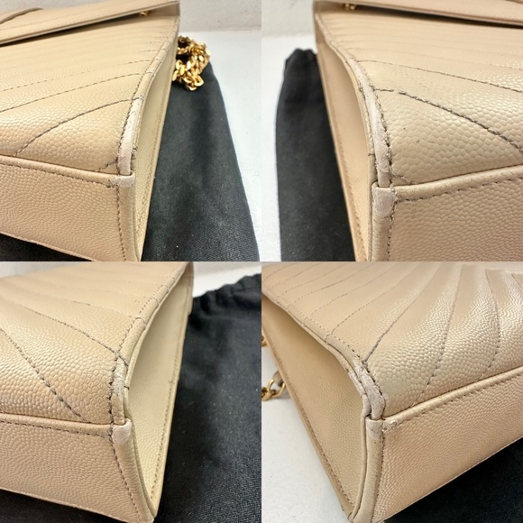 Auth SAINT LAURENT Grain De Poudre Matelasse Chevron Large Monogram Satchel Bag - Picture 8 of 16